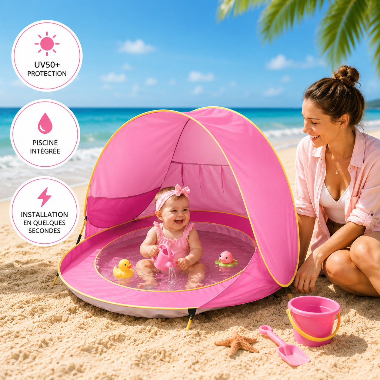 Tente de Plage Bébé Anti-UV - Bleu