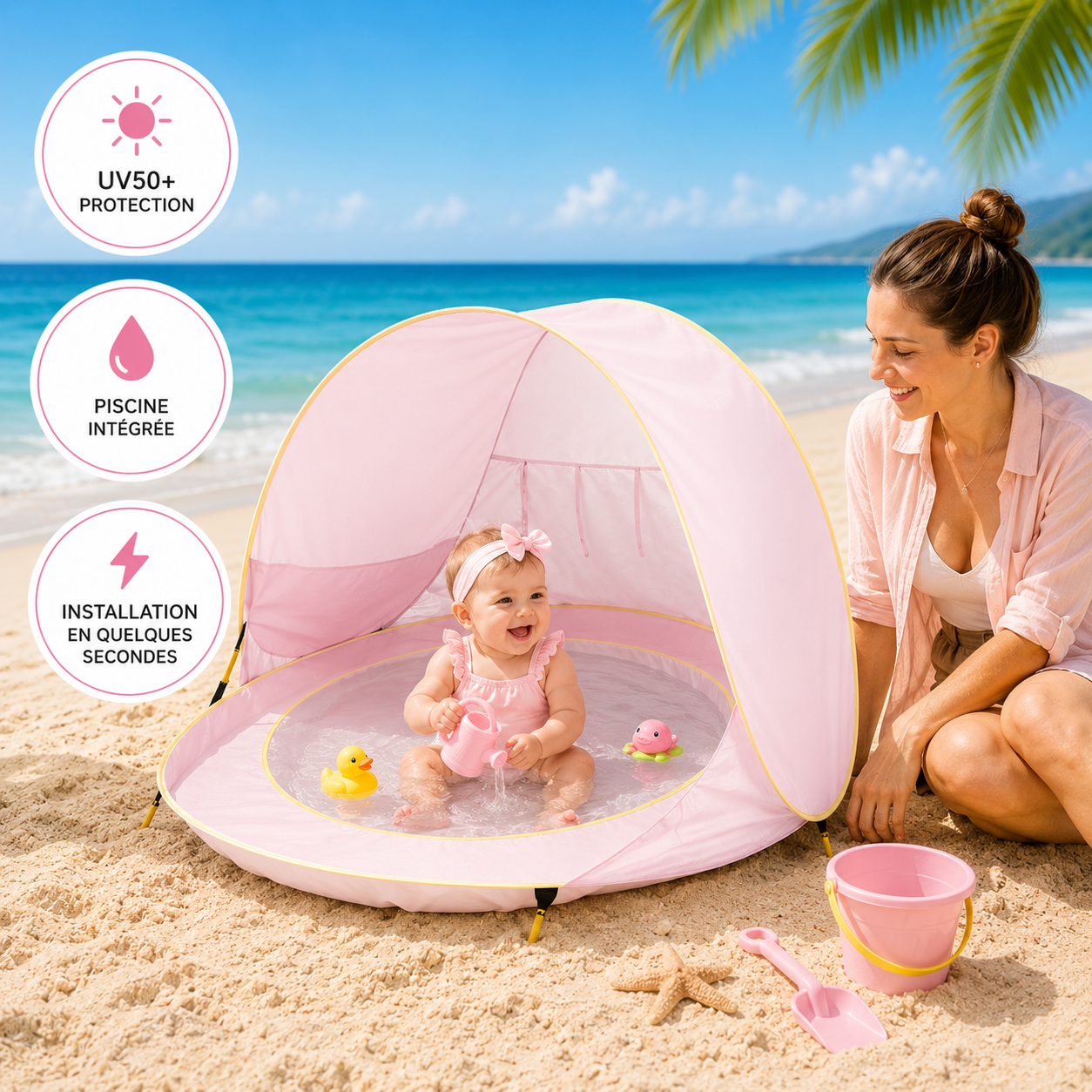 Tente de Plage Bébé Anti-UV - Bleu
