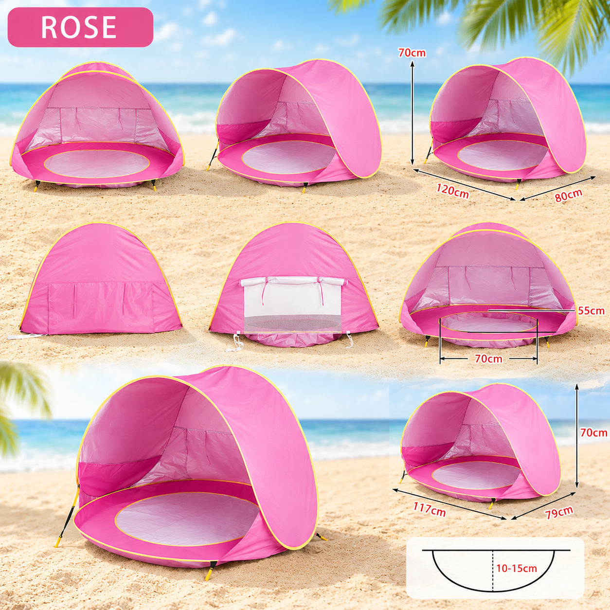 Tente de Plage Bébé Anti-UV - Rose clair ☀️